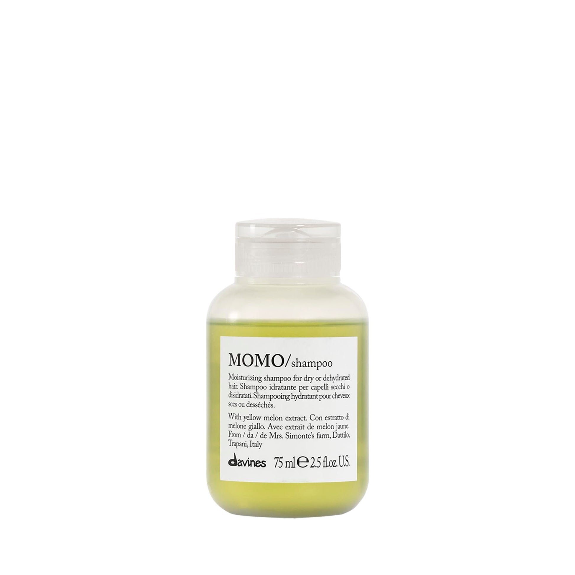 White Smoke Davines MOMO Shampoo, Nourishing Gentle Cleansing Action for Dry and Dehydrated Hair - Promoting Lasting Hydration, Softness, and Shine with Melon Extract, Travel Size, 2.54 Fl Oz