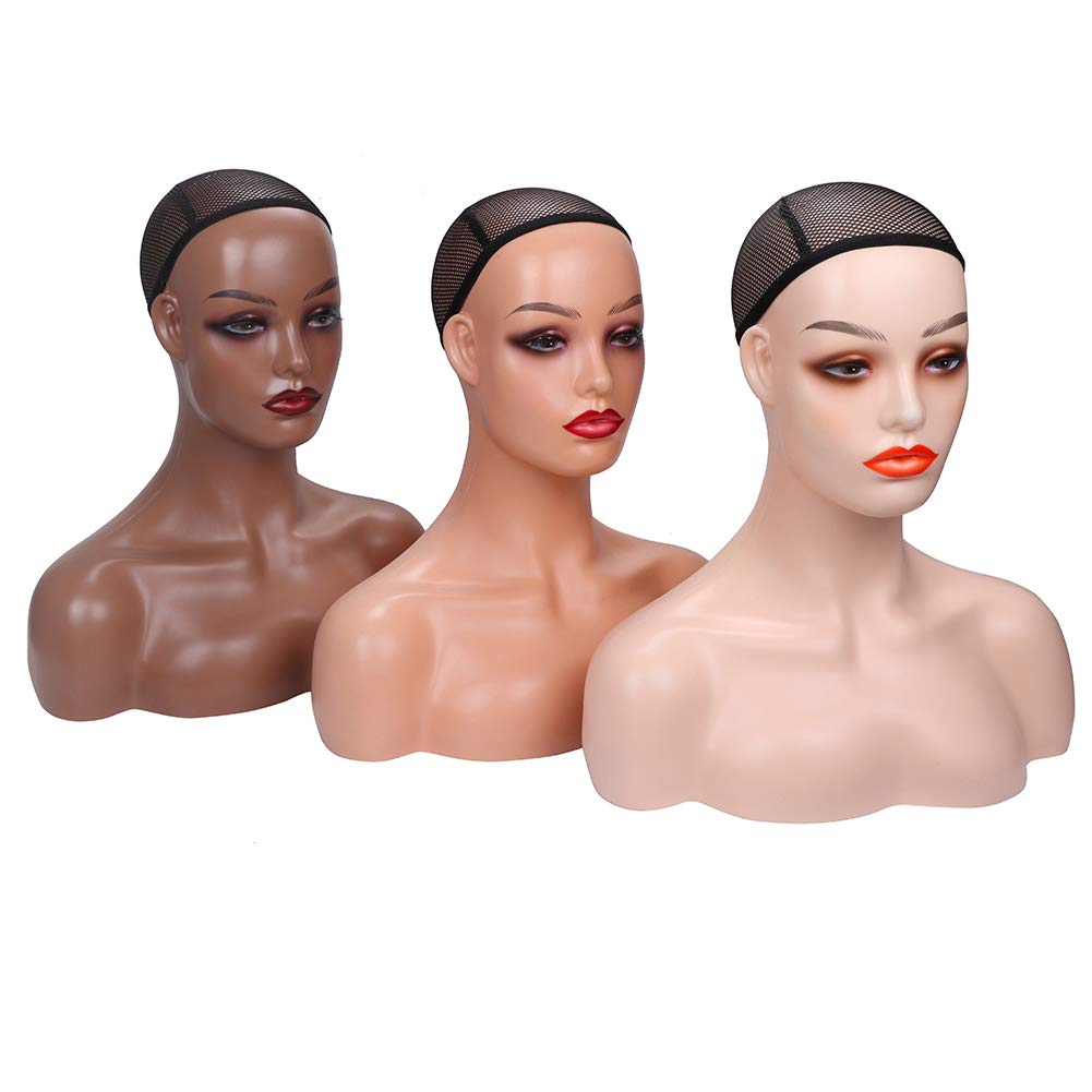 White Smoke Realistic Female Mannequin Head with Shoulder for Display - Manikin Head with Shoulder for Wig/Jewelry/Makeup/Hat/Sunglass Display (Light Brown)