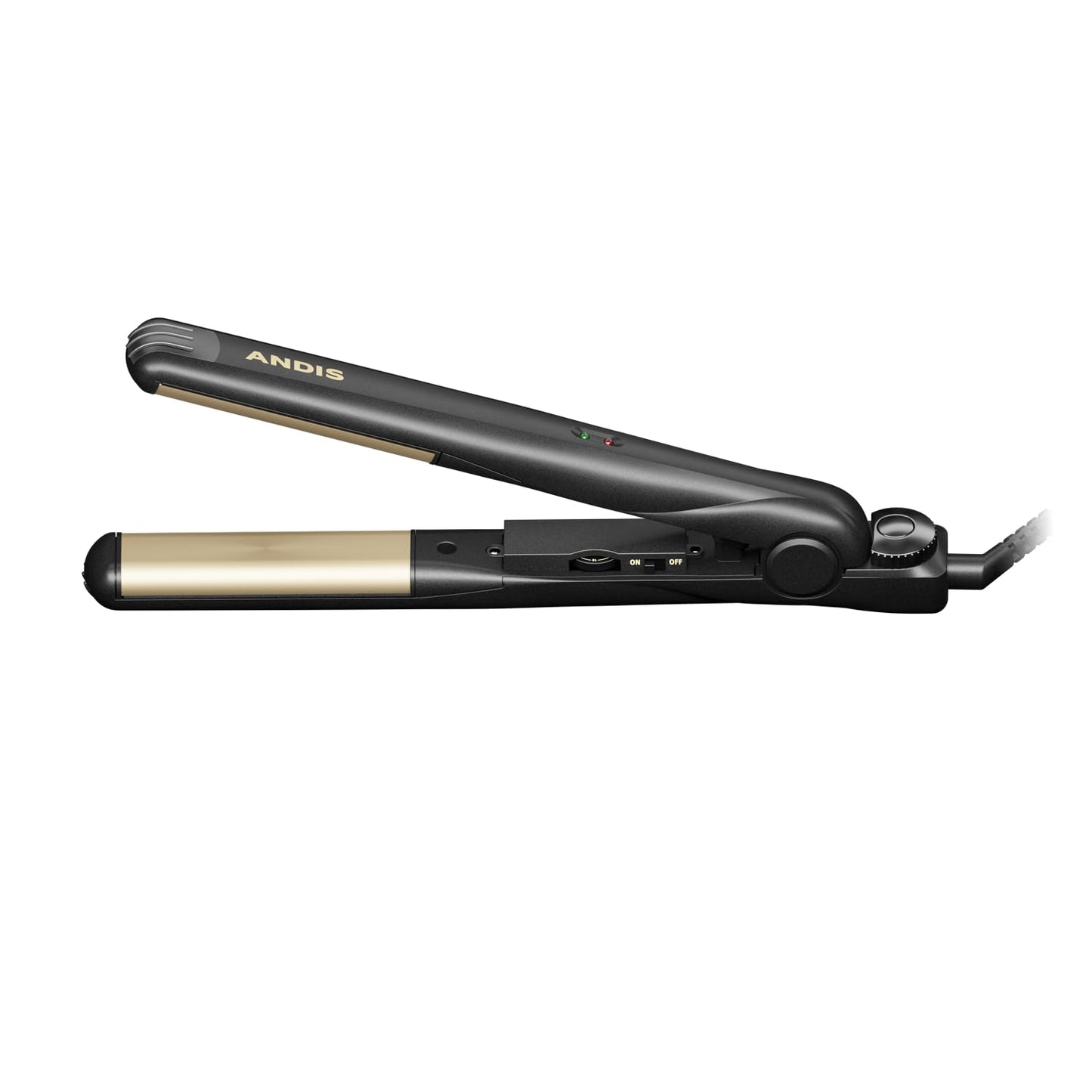 White Smoke Andis 67695 Professional Curved Edge, 1-inch 450ºF High Heat Tourmaline Nano-Ceramic Hair Flat Iron with Dual Voltage and Auto Shut-Off - Frizz-Free Ceramic Hair Straightener - Black/Gold