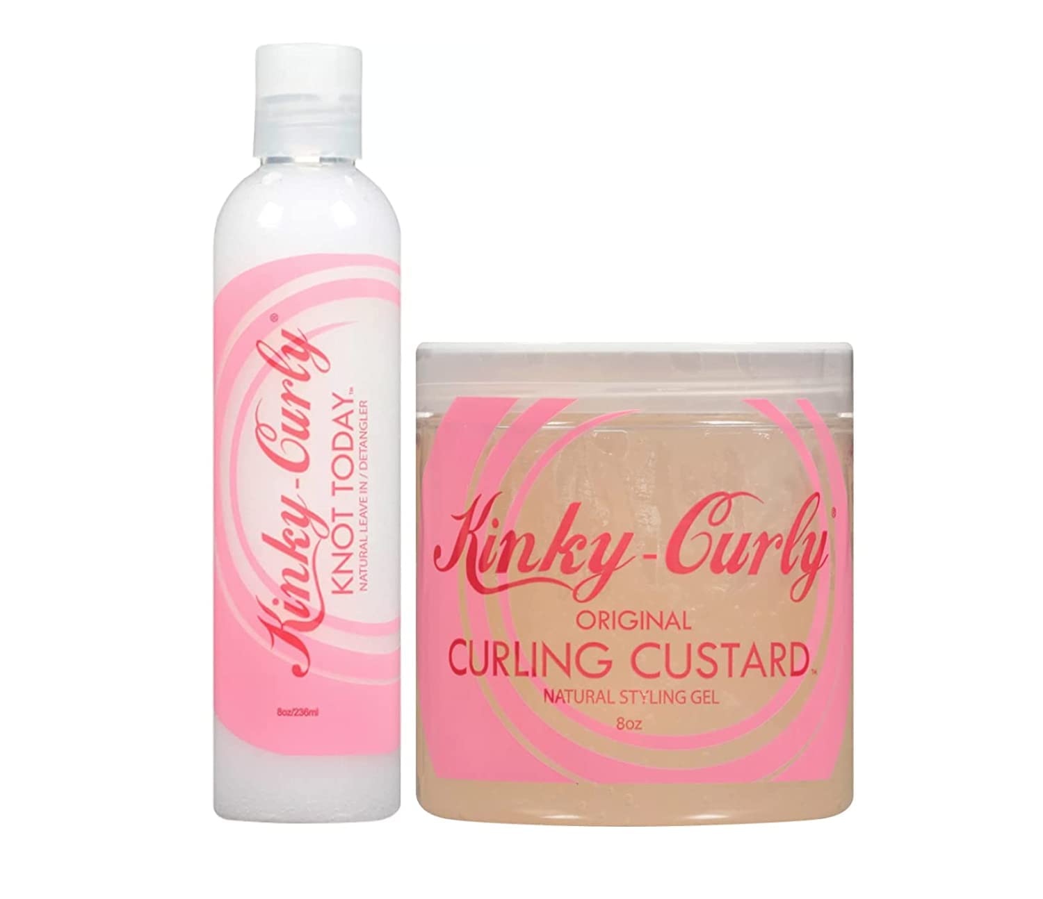 White Smoke Kinky Curly Knot Today Leave In Conditioner/Detangler 8 oz + Curl Custard Gel 8 oz