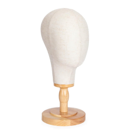 White Smoke GOODColla White Wooden Mannequin Head Stand Canvas Wig Head Stand with Detachable Wood Stand Linen Hat Dispaly Model Head for Caps Mannequin Head with Detachable Wood Base