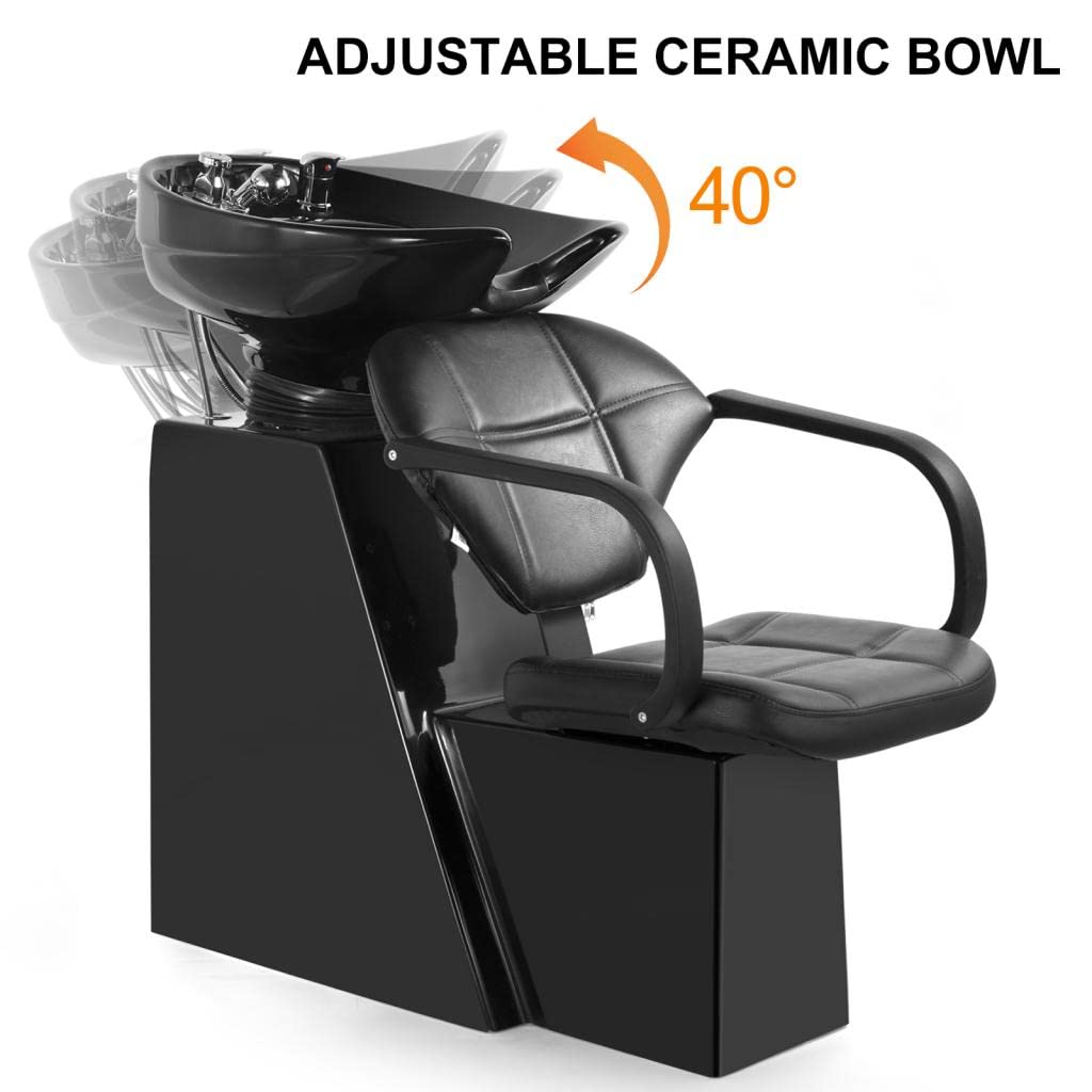 White Smoke Artist hand Shampoo Bowls Shampoo Barber Backwash Chair Ceramic Shampoo Bowl Sink Chair, with Foot Pedal for Spa Beauty Salon Equipment