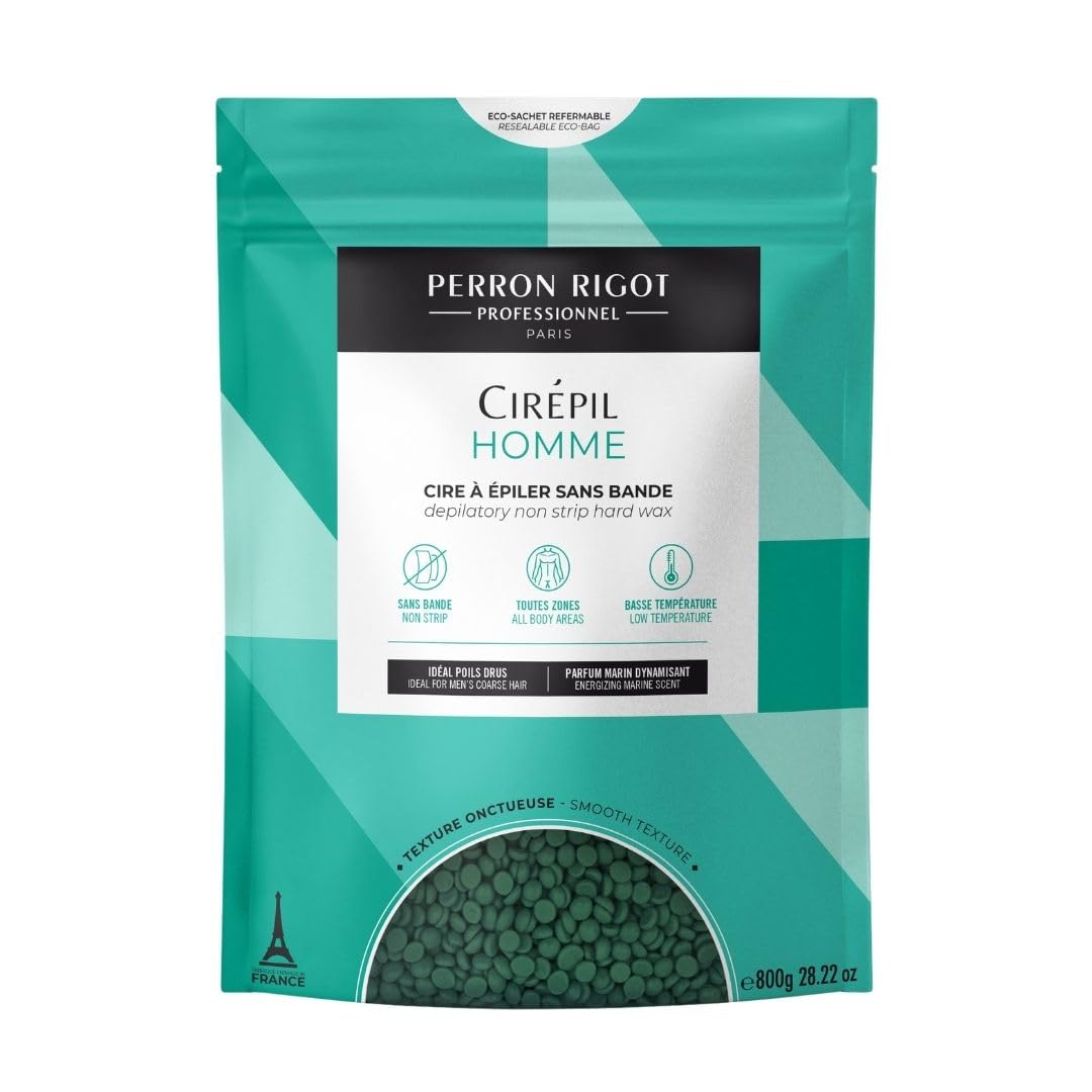 Light Sea Green Cirepil - Homme - 800g / 28.22 oz Hard Wax Beads Bag - Strong Grip for Men’s Coarse Hair - Effective Manscaping for Back, Chest & Shoulders - Fresh Marine Scent - Low Temp Refill Bag