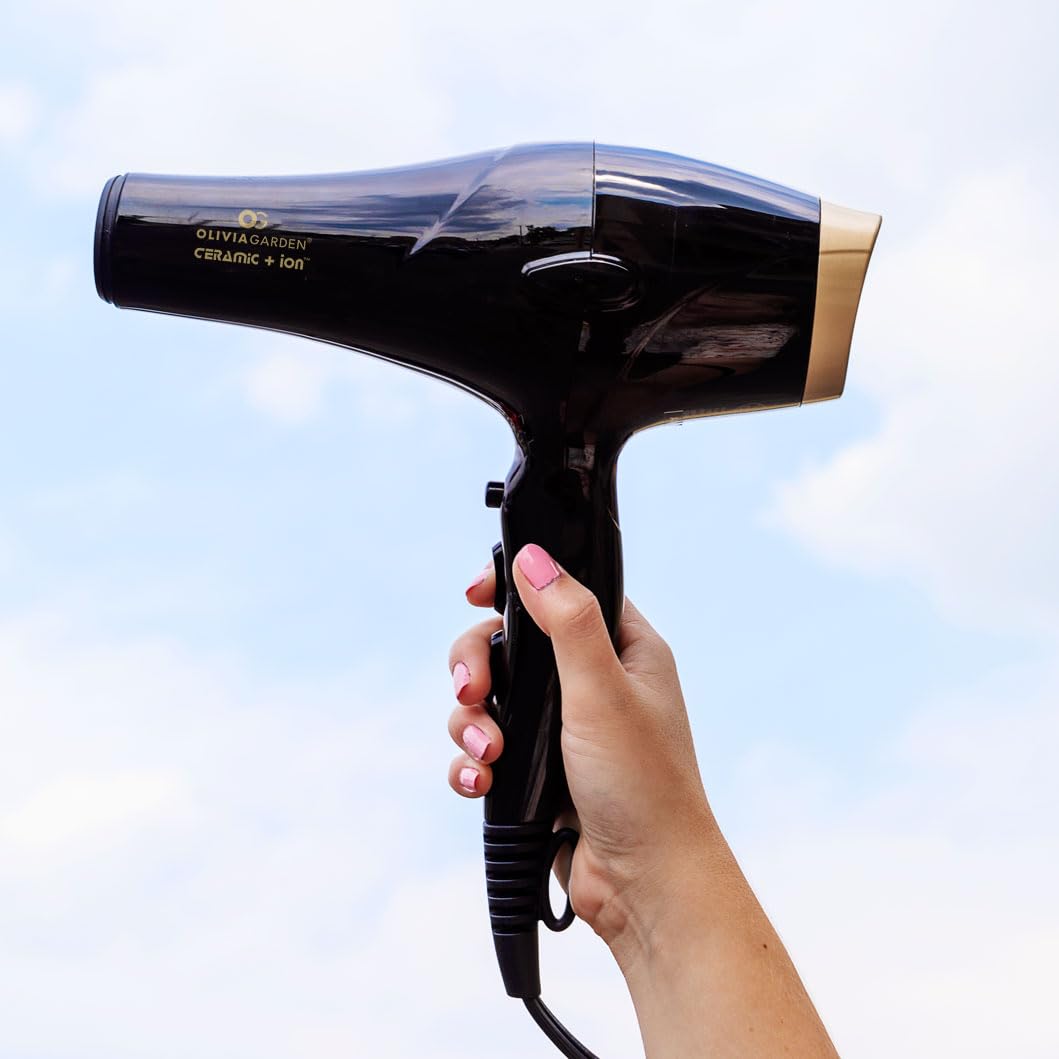 Lavender Olivia Garden 1875W Ceramic + Ion Professional Hair Dryer for Men and Women - Fast Drying Blow Dryer - Powerful Ionic Generator - 3 Heat Settings - with 2 Nozzles and Storage Bag - (Black/Gold)