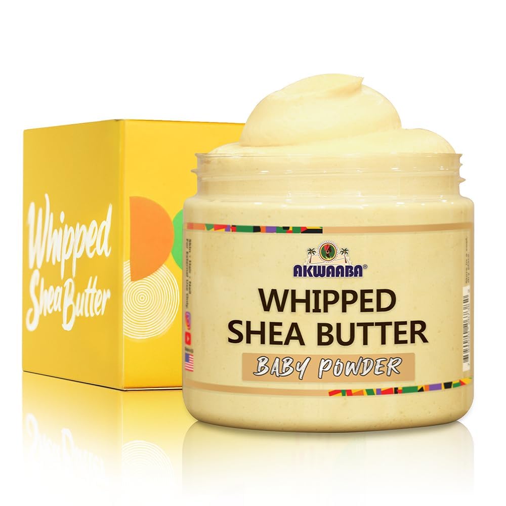 White Smoke AKWAABA Whipped Shea Butter (Baby Powder) – Nourishes & Moisturizes | Made with Shea Butter | No Dyes & Parabens | 12 oz / 340 g