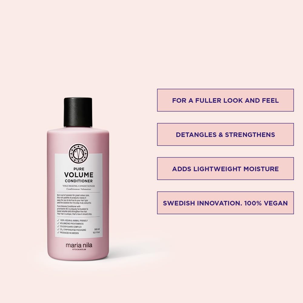 Misty Rose Maria Nila Pure Volume, Volumizing Conditioner for Thicker Hair, Panthenol/Provitamin B5 Gives Volume to Thin & Fine Hair, 100% Vegan & Sulfate/Paraben free, 10.1 Fl Oz