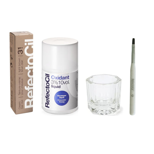 White Smoke RefectoCil Light Brown (#3.1) Hair Tinting Kit Includes Cream Hair Dye + Liquid Oxidant 3% + Mixing Brush & Mixing Dish
