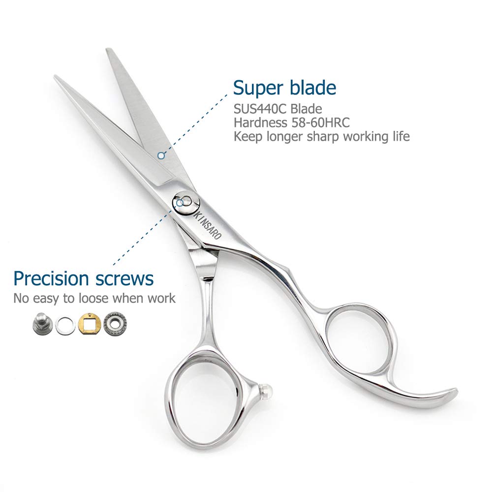White Smoke 5.5" Barber Hair scissors Professional Hair Cutting Shears 440C Hair Cutting Scissors Shears Haircut Scissors Silvery Convex Blades KINSARO for Hairdresser Barber or Home Use