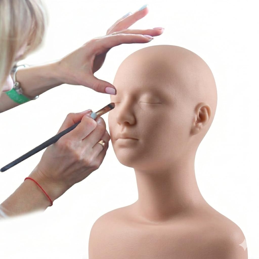 White Smoke Esthetics Mannequin Head with Shoulders - Soft Makeup Practice Head Silicone PVC Cosmetology Students Tool for Wigs Hat Display,Facials Massage,Eyelashes Training,Boards,Face Paint Practicing