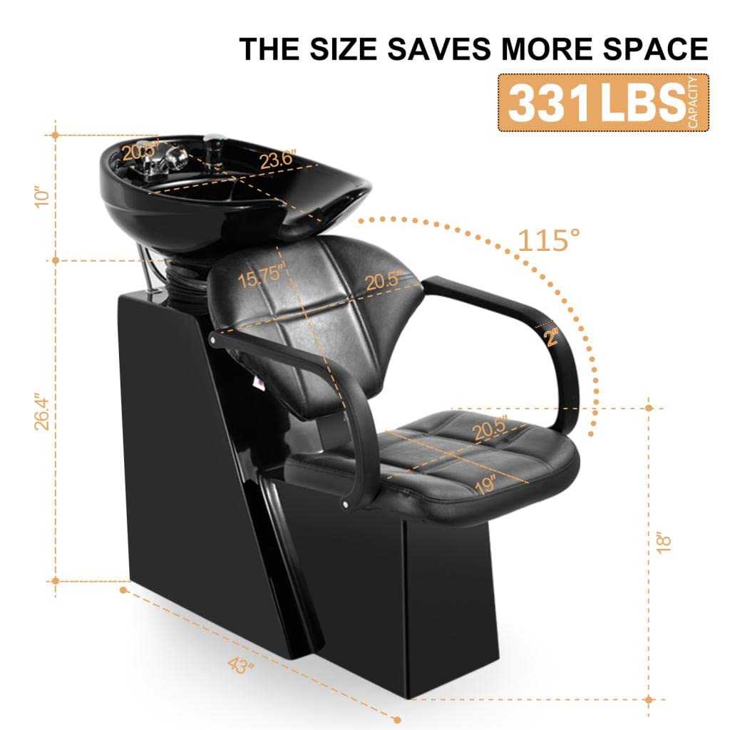 White Smoke Artist hand Shampoo Bowls Shampoo Barber Backwash Chair Ceramic Shampoo Bowl Sink Chair, with Foot Pedal for Spa Beauty Salon Equipment