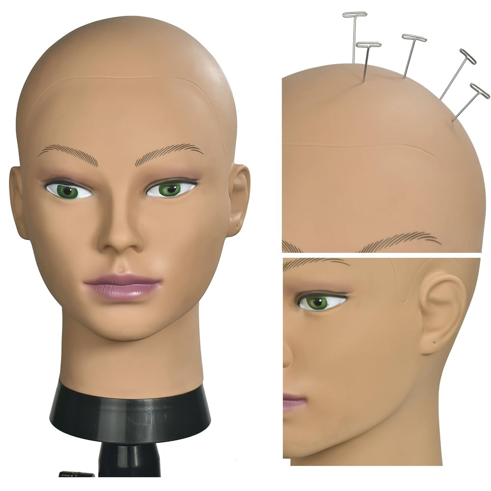 White Smoke CAZSYSDD Bald Mannequin Head Beige Female Professional Cosmetology Manikin Doll head for Wigs Making Wig Display Hat Display Glasses Display with Free Clamp (Afro)