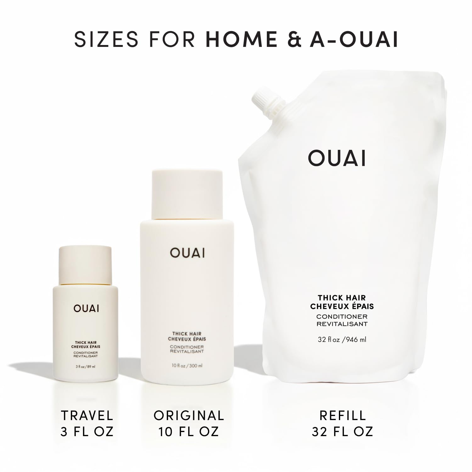 White Smoke OUAI Thick Hair Conditioner Refill - Moisturizing Conditioner for Dry, Frizzy Hair - Keratin, Marshmallow Root, Shea Butter and Avocado Oil - Paraben, Phthalate & Sulfate Free (32 Oz)