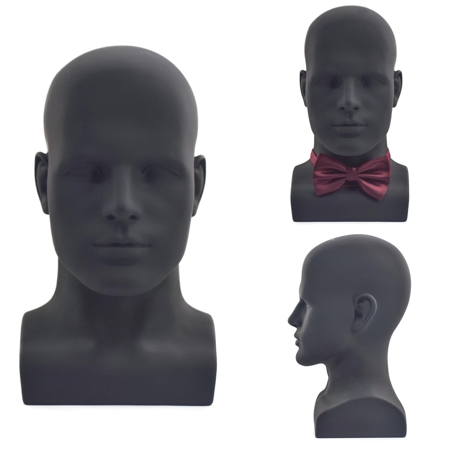 White Smoke VEELTRAS Male Mannequin Head PVC Professional Head Model Cosmetology Male Mannequin Head Display for Wigs Hat Mask Scarf Sunglasses with Mount Hole (Matte black)