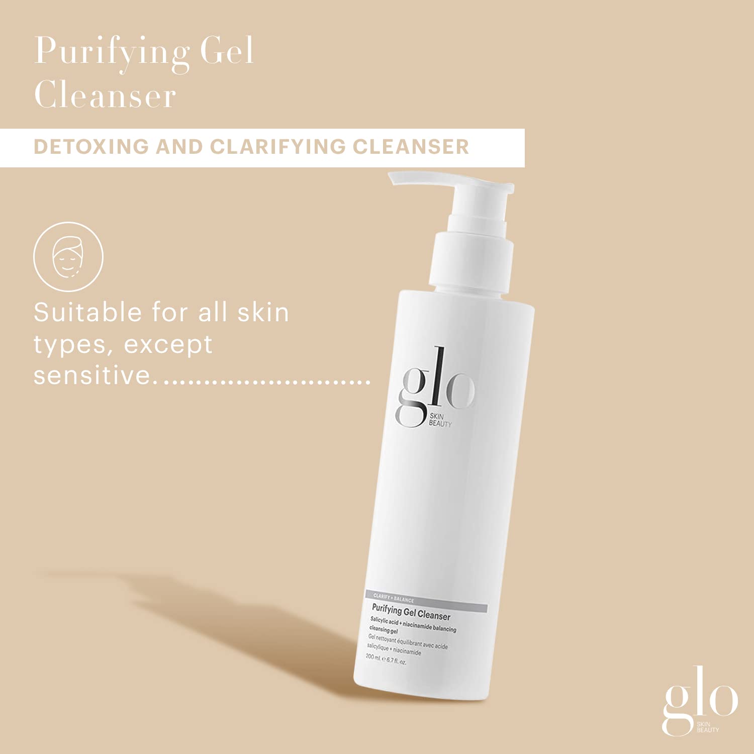 Tan Glo Skin Beauty Purifying Gel Cleanser 6.7 Fl Oz – Salicylic Acid Face Wash with Niacinamide, Gel Face Cleanser for Oil & Combination Skin, Exfoliating Facial Cleanser to Clear Pores & Balance Oil