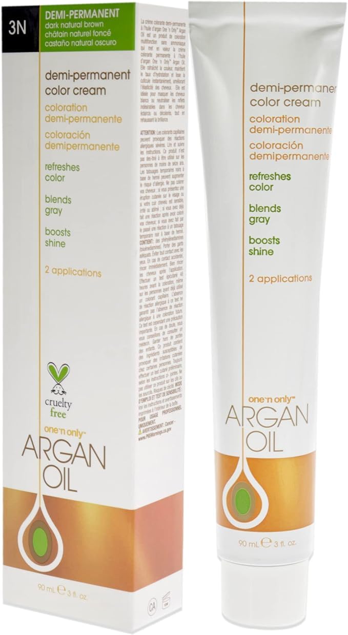 Light Gray One N' Only Demi Permanent Hair Color - Permanent Hair Dye Made with Argan Oil - Delivers Rich, Accurate Tones with Gray Coverage - Improves Moisture & Elasticity - 3N Dark Natural Brown (3 oz)