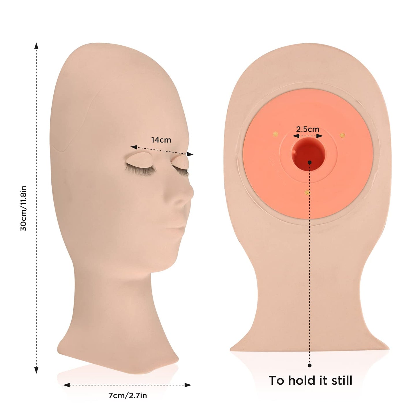White Smoke LASHVIEW Lash Mannequin Head , with 4 Pairs Replaced Eyelids Practice, Makeup Soft-Touch Rubber, Natural Skin Color