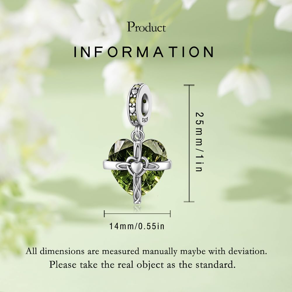 Light Gray ChenYuTe Birthstone Charm, 925 Sterling Silve Heart Dangle Charms for Pandora Bracelets, Ladies Birthday Gift