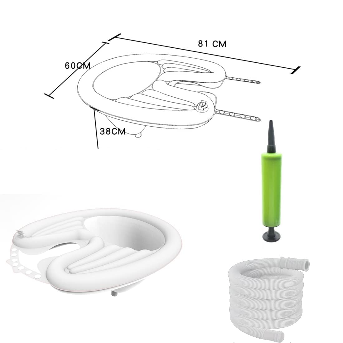 White Smoke Portable Inflatable Shampoo Basin for Bedridden, Handicapped, Seniors - With Air Pump, Hair Washing Tray for Home, Hospitals, Salons
