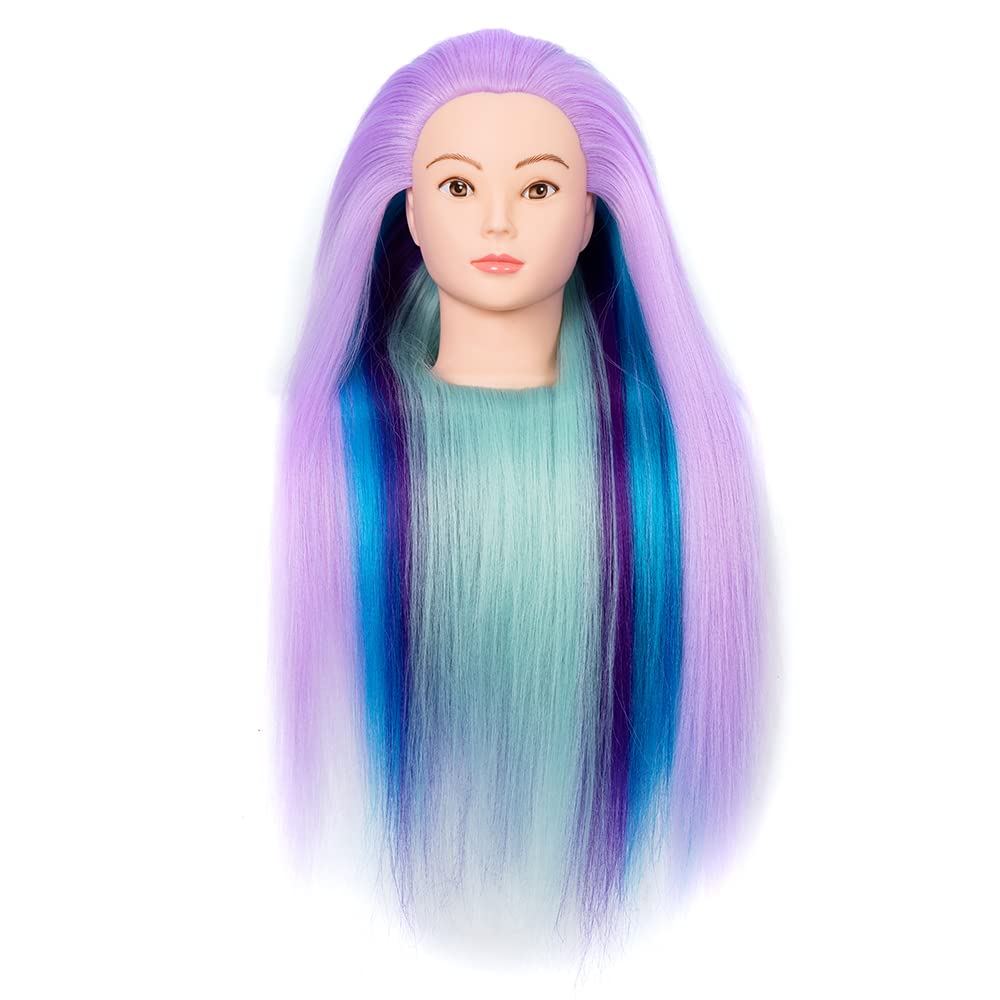 White Smoke Mannequin Head with Hair 26" mannequin doll head styling manikin head Cosmetology Doll Head Multicolored Synthetic Fiber Hair（Table Clamp Stand Included)(Cherry Blossom four colors)