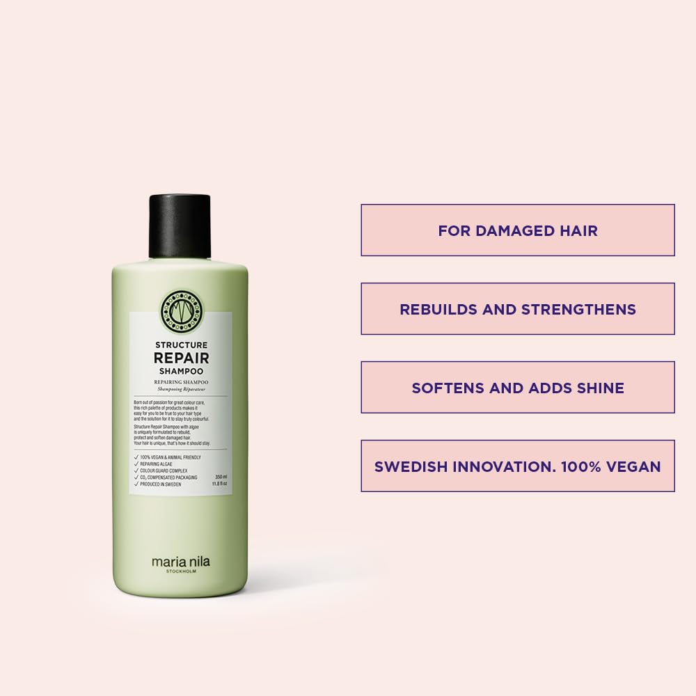 Misty Rose Maria Nila Structure Repair, Strengthening & Nourishing Shampoo For Damaged & Chemically Treated Hair, Algae Extract Rebuilds, Revitalizes & Repairs Hair, 100% Vegan & Sulfate/Paraben free, 11.8 Fl Oz