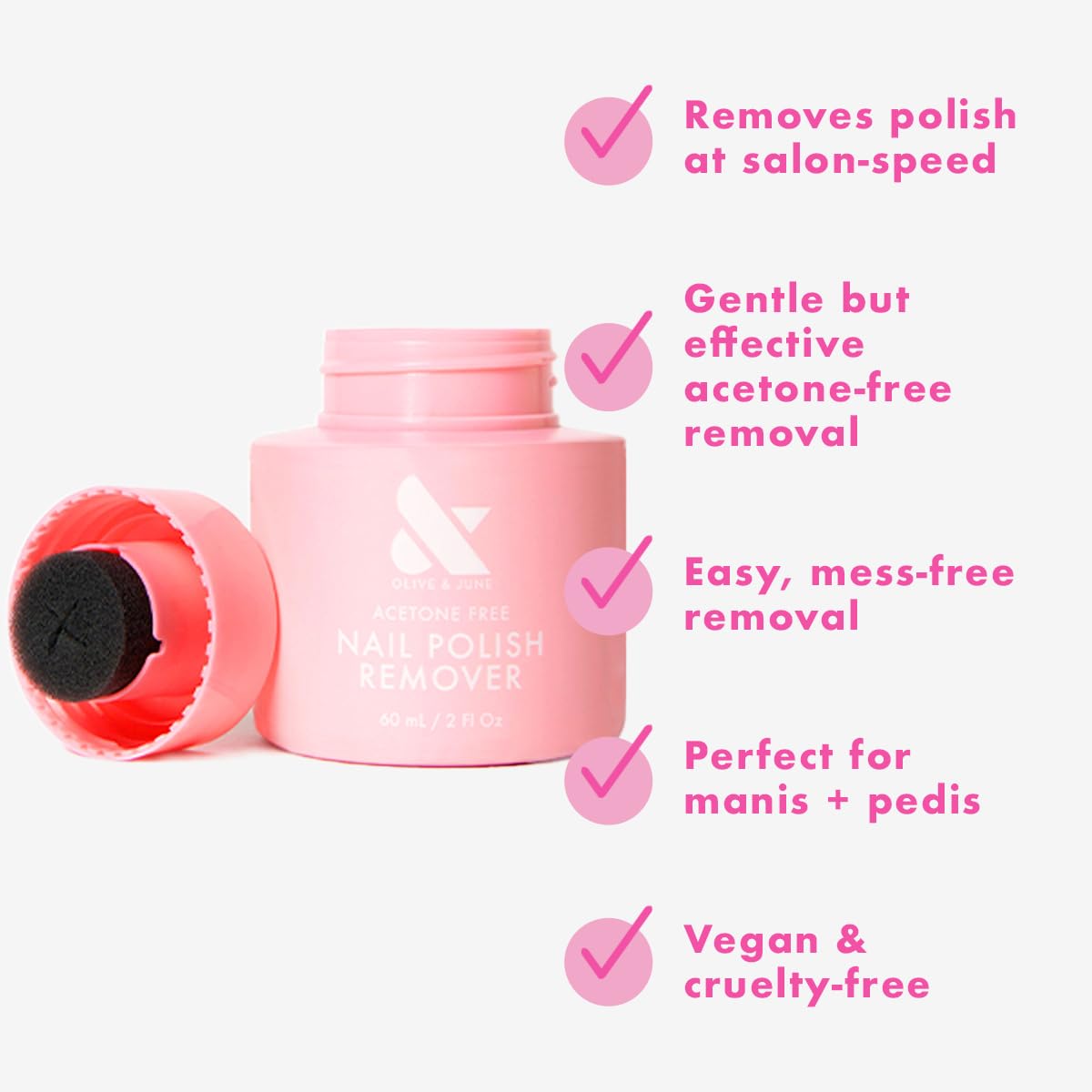 White Smoke Olive & June Polish Remover Pot | Acetone-Free Nail Polish Remover with Sponge Lid for Mani + Pedi | No-Mess, Gentle & Effective Formula | Non Acetone | Vegan & Cruelty-Free | 70mL