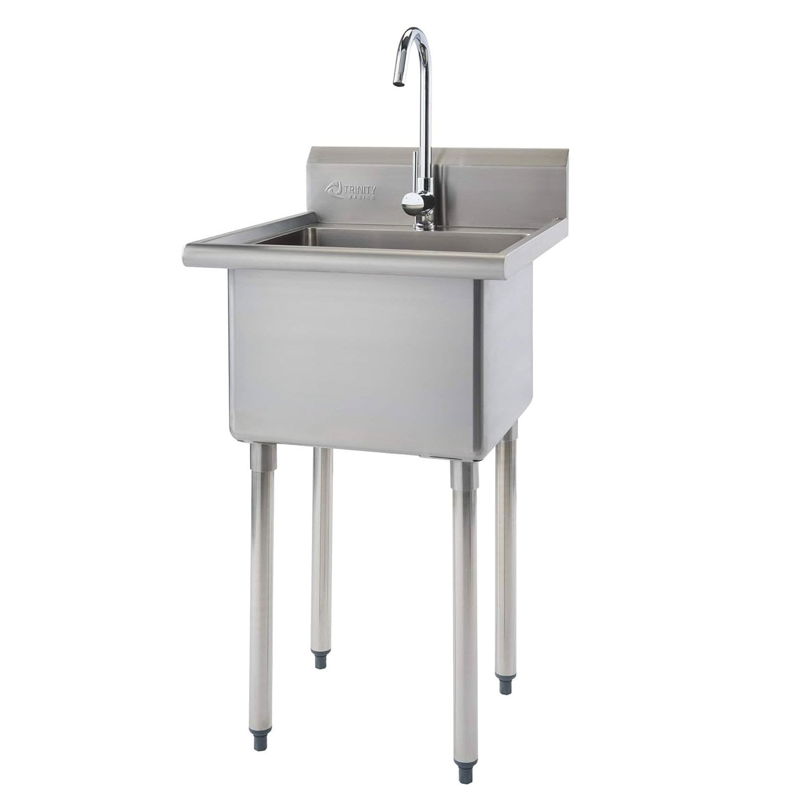 White Smoke TRINITY BASICS 21.5in Freestanding Stainless Steel Utility Sink, NSF Sink For Laundry Room, Garage, Shop, Kitchen Prep, Food Truck, Dog Wash, with Hot/Cold Pullout Chrome Faucet, 21.5” x 24” x 49.2”