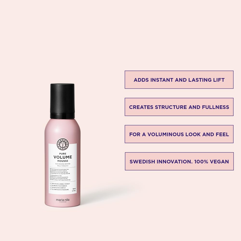 Misty Rose Maria Nila Pure Volume, Volumizing Mousse for Thicker Hair, Panthenol/Provitamin B5 Gives Volume to Thin & Fine Hair, 100% Vegan & Sulfate/Paraben free, 5.1 Fl Oz