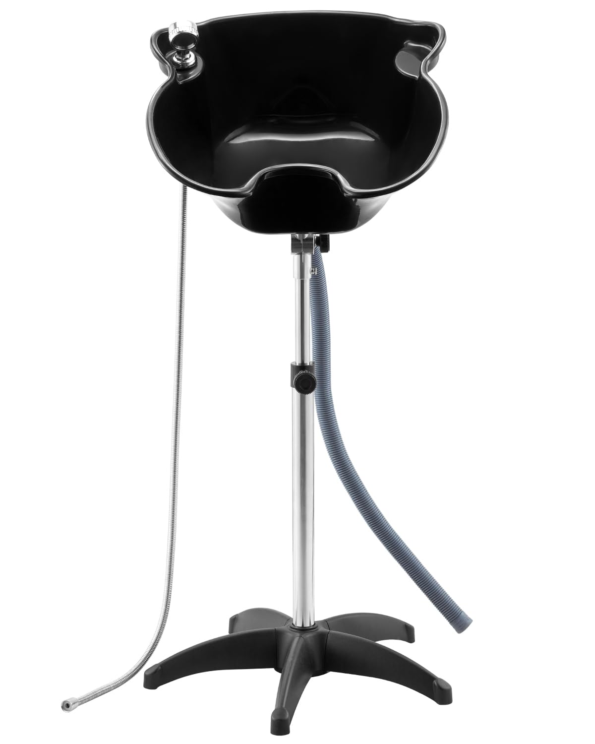 White Smoke VEVOR Portable Shampoo Bowl, Deep Shampoo Sink with Adjustable Height & Angle, Includes Drain Hose, Shower Head, Lightweight Hair Wash Basin for Barber Salon Spa Center & Home Use, Black