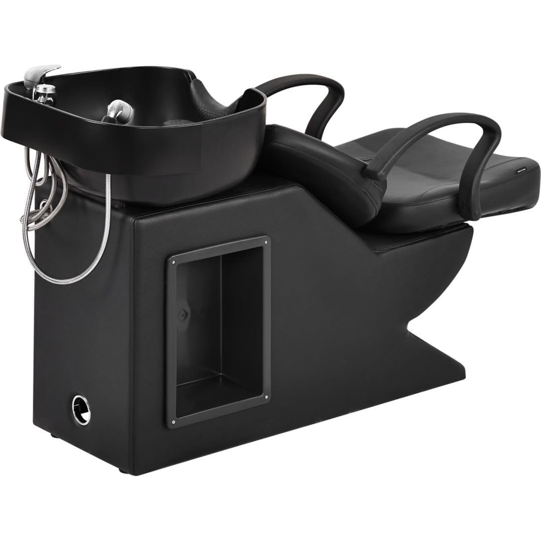 White Smoke Seogwisam Shampoo Bowl and Chair Set for Salon, Backwash Barber Chair,ABS Plastic Shampoo Bowl Sink Unit w/Storage Box for Beauty Spa Barbershop