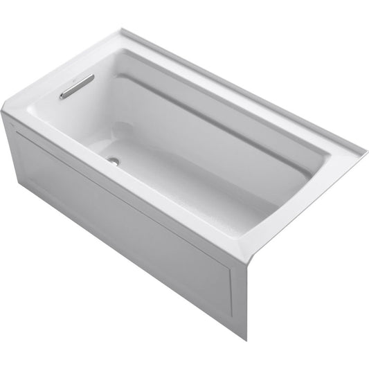 White Smoke KOHLER 1123-LAW-0 Archer 60-Inch x 32-Inch Alcove Bath with Heated Surface, Integral Apron, Tile Flange and Left-Hand Drain, White