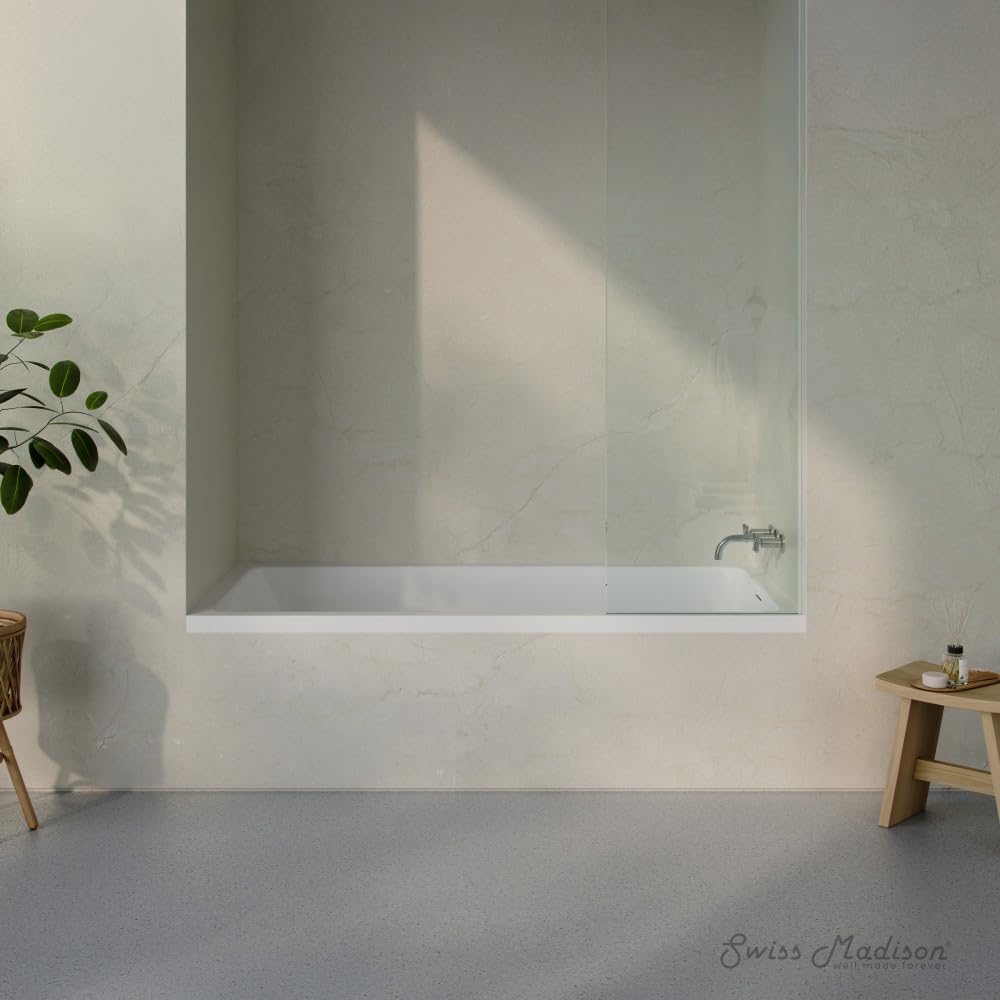 Dark Sea Green Swiss Madison Voltaire 72 x 36 Right Drain Soaking Alcove Bathtub in Glossy White with Integrated Armrest
