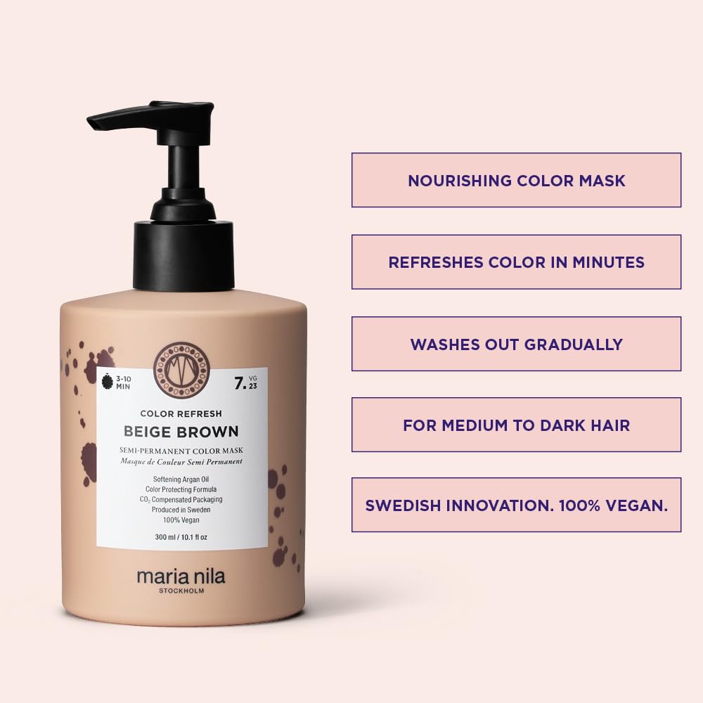 Misty Rose Maria Nila Color Refresh, Beige Brown 10.1 Fl Oz, Beige brown hair mask, Semi-Permanent Pigments, 100% Vegan & Sulfate/Paraben free