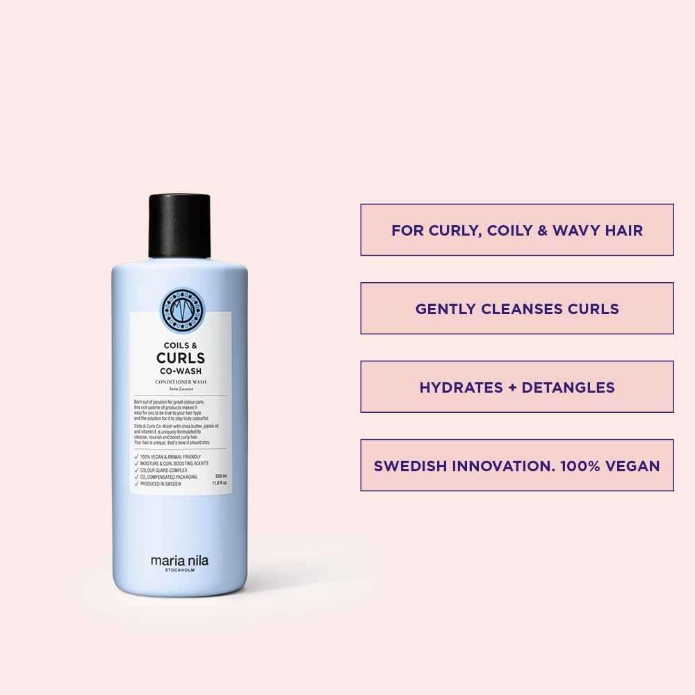 Misty Rose Maria Nila Coils & Curls Co-Wash, 11.8 Fl Oz, For Curly & Wavy Hair, Jojoba oil to Stay Hydrated while Washing, Shea butter for Curl Enhancement, 100% Vegan