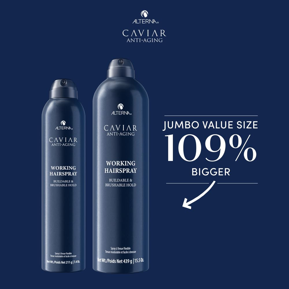 Midnight Blue Alterna Caviar Anti-Aging Professional Styling Working Hair Spray | Ultra-dry, Brushable | Helps Control Frizz & Adds Shine | Sulfate Free | Nutmeg