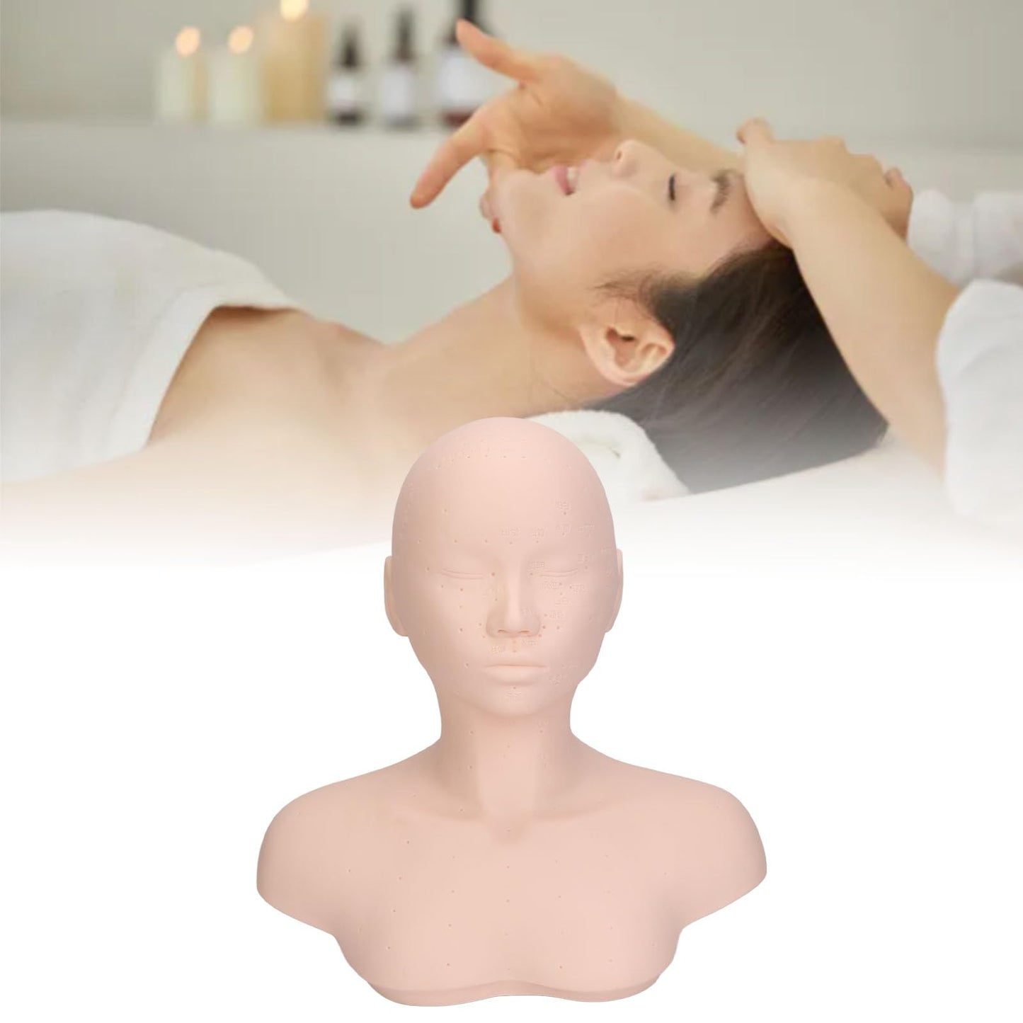 White Smoke Esthetics Mannequin Head with Shoulders, Cosmetology Mannequin Head with Acupuncture Points, Soft PVC Mannequin Head for Facials Massage, Wigs Hat Display, Makeup Practice