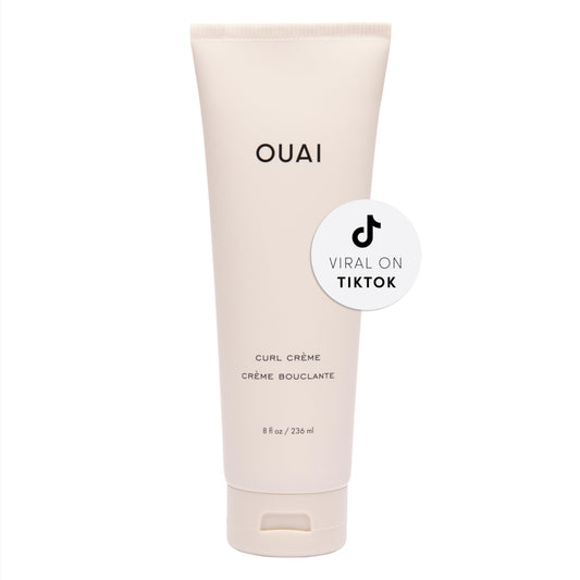 Light Gray OUAI Curl Cream - Curl Defining Cream with Chia & Linseed Oil - Enhances Definition, Hydration & Shine - Tames Frizz & Protects from Humidity - Silicone-Free Curly Hair Products for Women (8 oz)