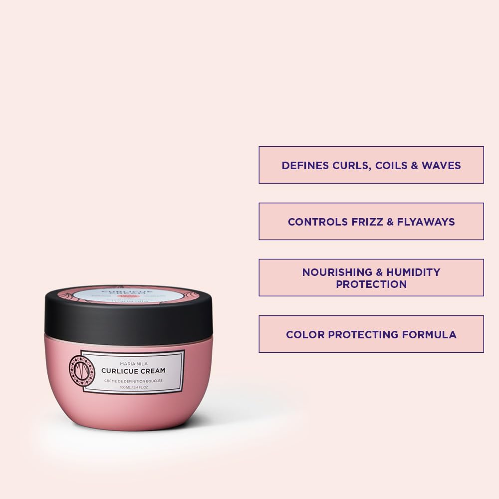 Misty Rose Maria Nila Curlicue Cream, Hold 3/5, Enhances Curls & Waves, Chamomile Hydrates & Prevents Frizz, 100% Vegan & Sulfate/Paraben free, 3.4 Fl Oz