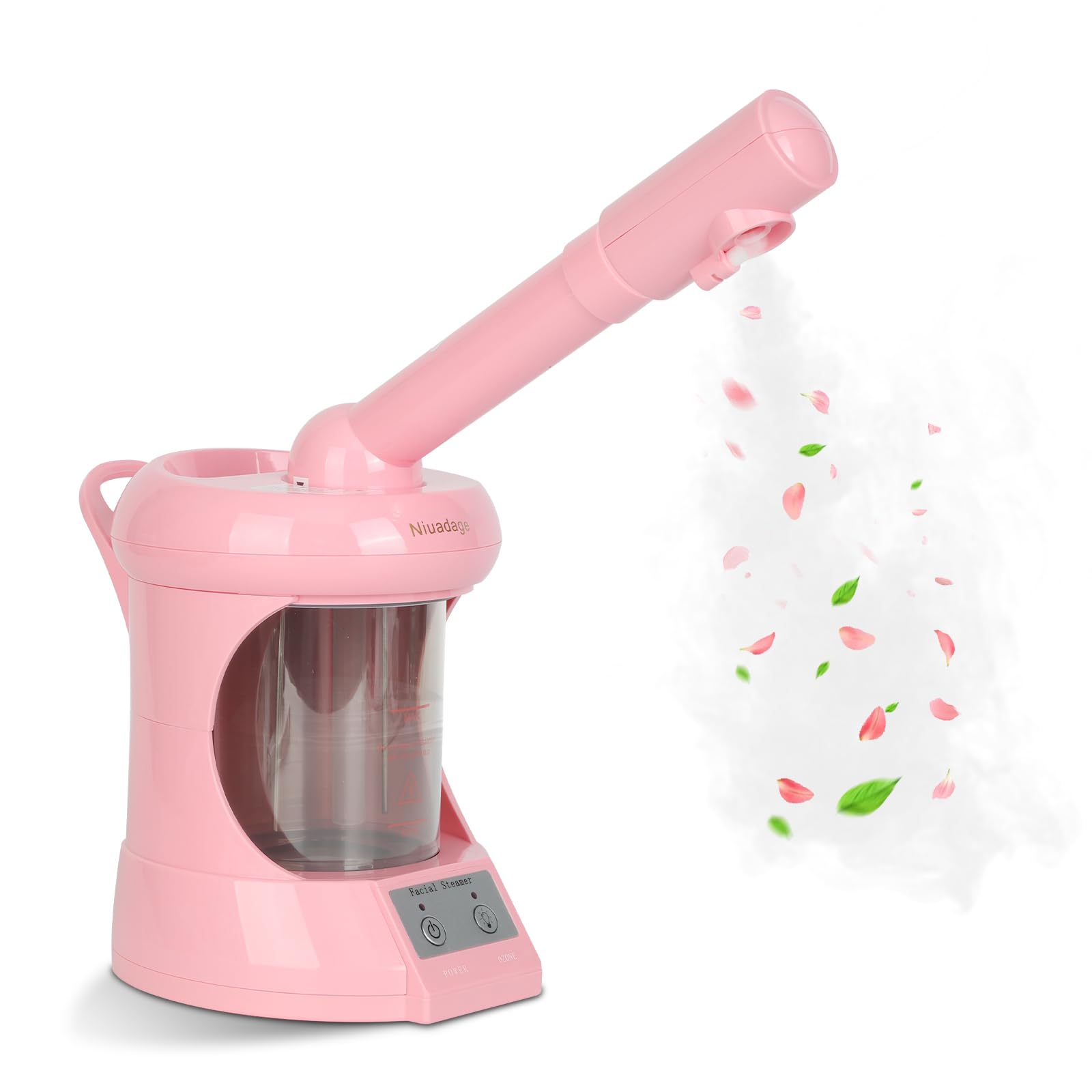 White Smoke Facial Steamer Nano Ionic Face Steamer with Extendable Arm, Portable Face Steamer for Facial Deep Cleaning, Steamer for Facial for Personal Care at Home or Salon（Pink）
