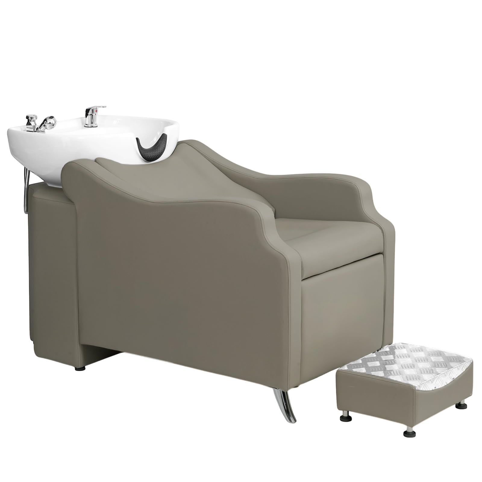 White Smoke OmySalon Shampoo Backwash Unit with White Porcelain Bowl, Salon Sink Hair Wash Chair Shampoo Station, Barbershop Beauty Spa Massage Hairdressing Equipment