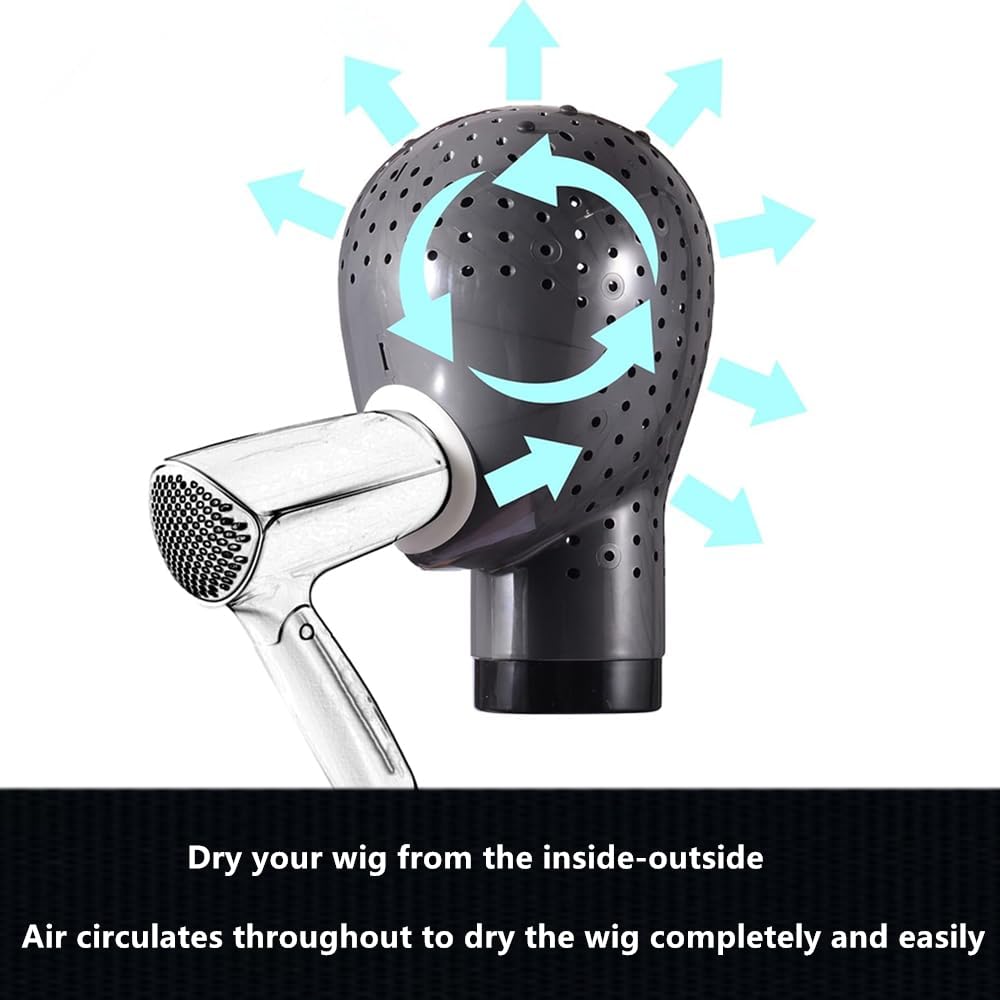 White Smoke HOMEGOAL Hair Dryer Wig Stand Holder Mannequin Head, Drying Wig From Inside to Outside, Quickly, Easily, For Lace Scalp Cap Net (Dark Grey)