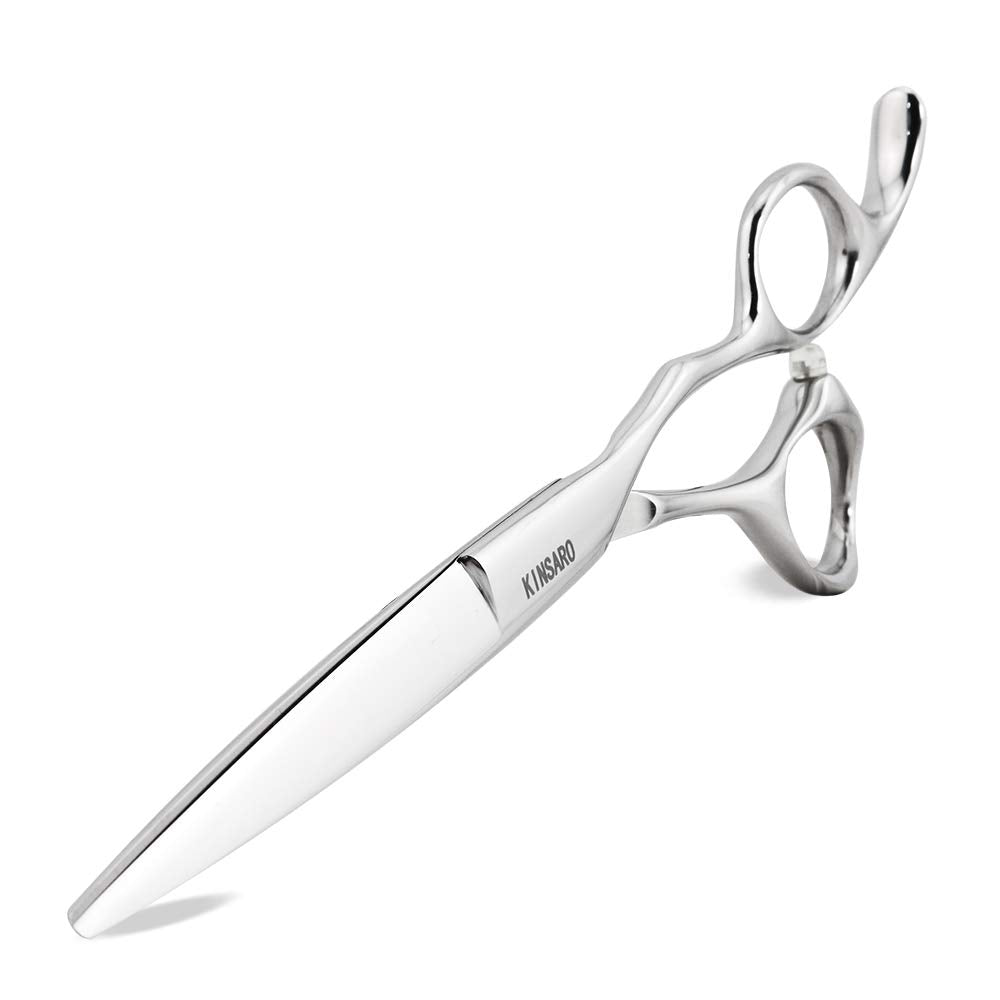 White Smoke Professional Hair Shears 6" Silvery Blind Hole Sharp Hair Cutting Scissors Haircut Barber Scissors Barber Shears Convex Edge 440C KINSARO for Hairdresser Barbershop or Home Use