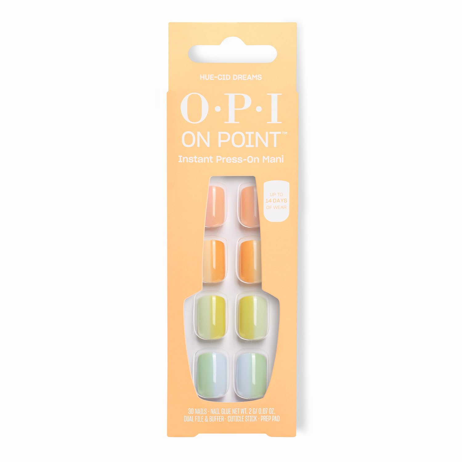 Navajo White OPI On Point Hue-cid Dreams | Short Squoval Pastel Rainbow Nail Art Press On Nails | 30 Count with Nail Glue | Long Lasting, Reusable, Non-damaging