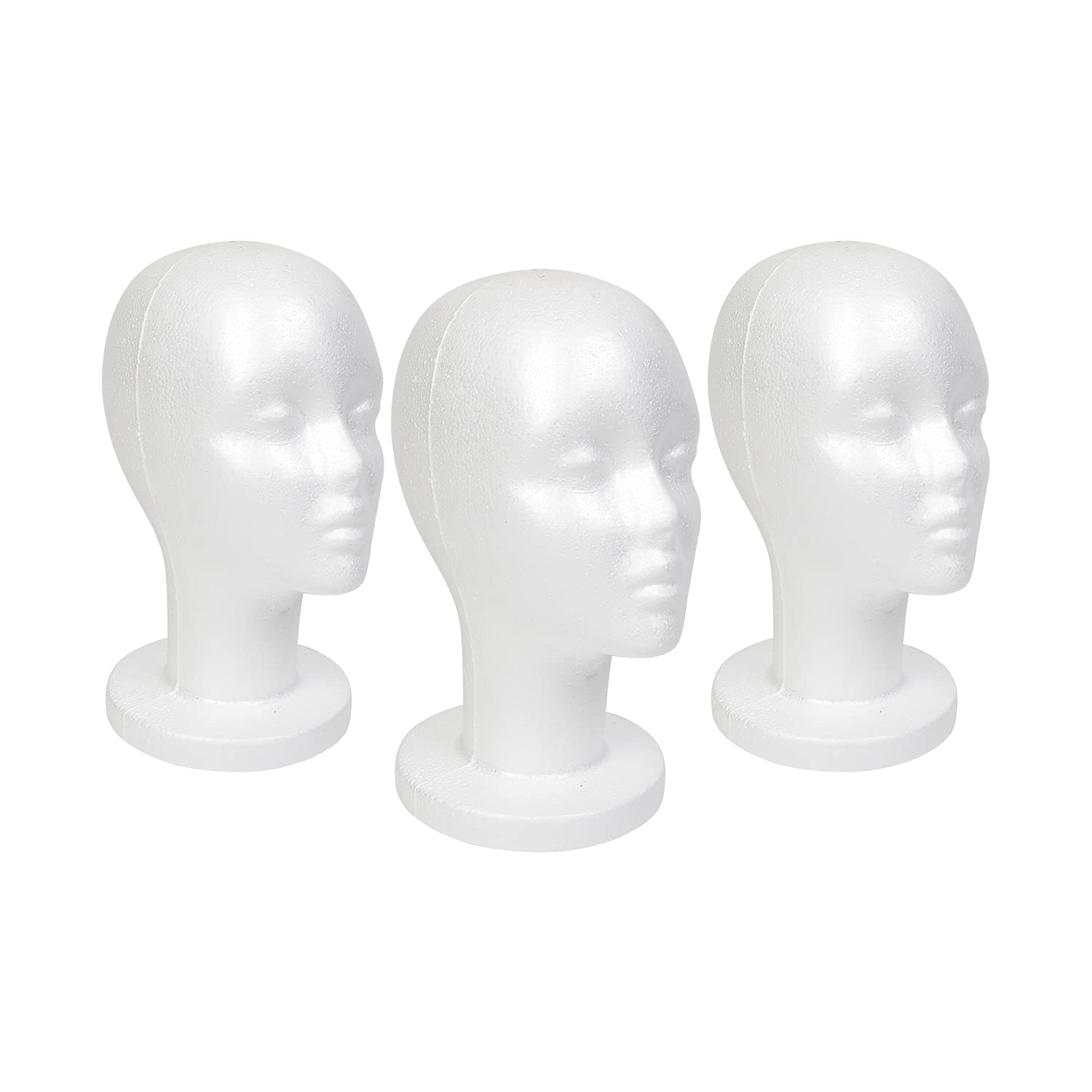 Lavender STUDIO LIMITED 11.4-Inch Styrofoam Mannequin Head (3 Pack) – White Foam Wig Display Stand for Wigs, Hats & Hairpieces, Professional Salon and Cosmetology Use