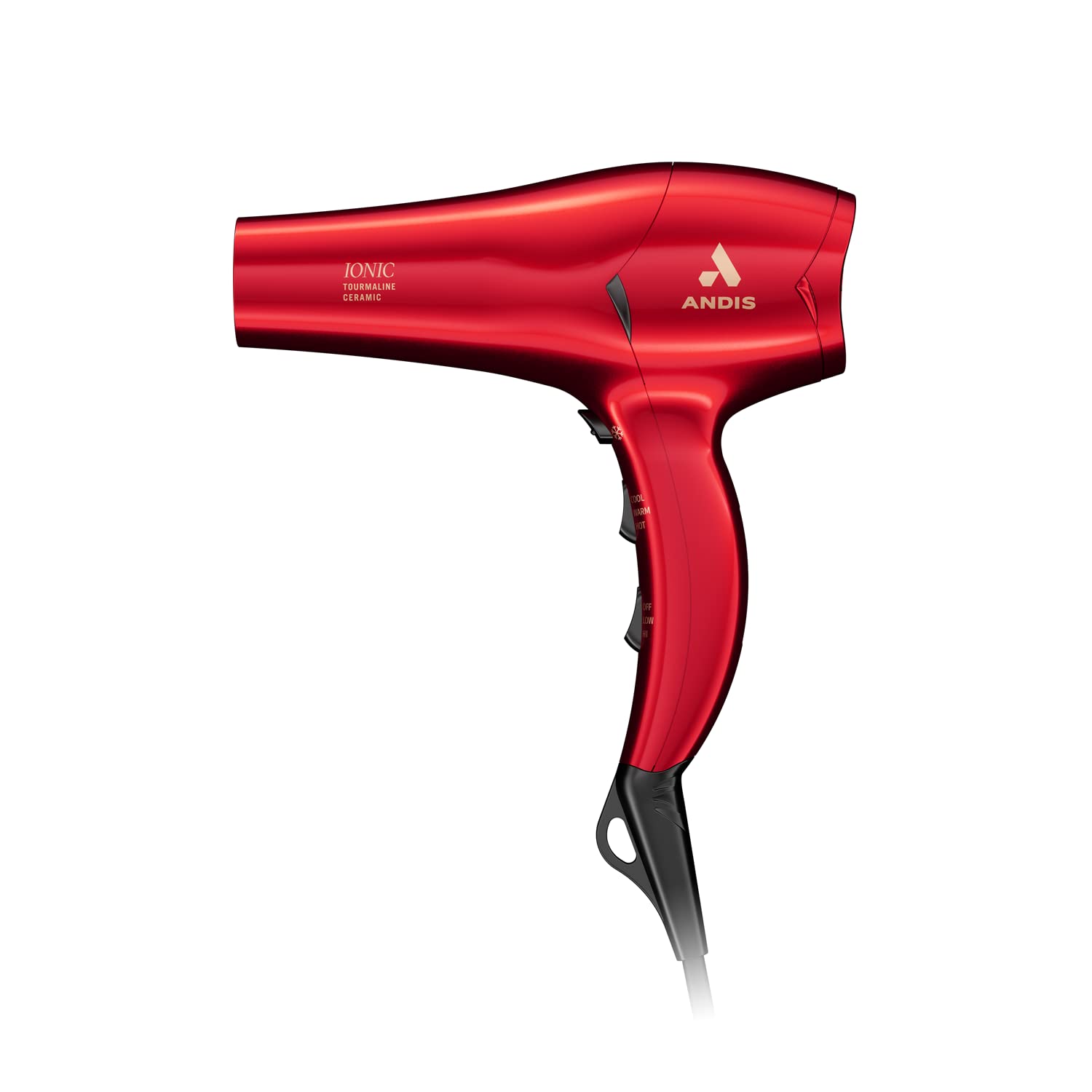 White Smoke Andis 30290 1875-Watt Tourmaline Ceramic Ionic Pro Dry Professional Hair Dryer, 3 Heat Settings & 2 Speed Settings, 2 Dryer Attachments, Lightweight, Fast Dry & Low Noise, Soft Grip, Red