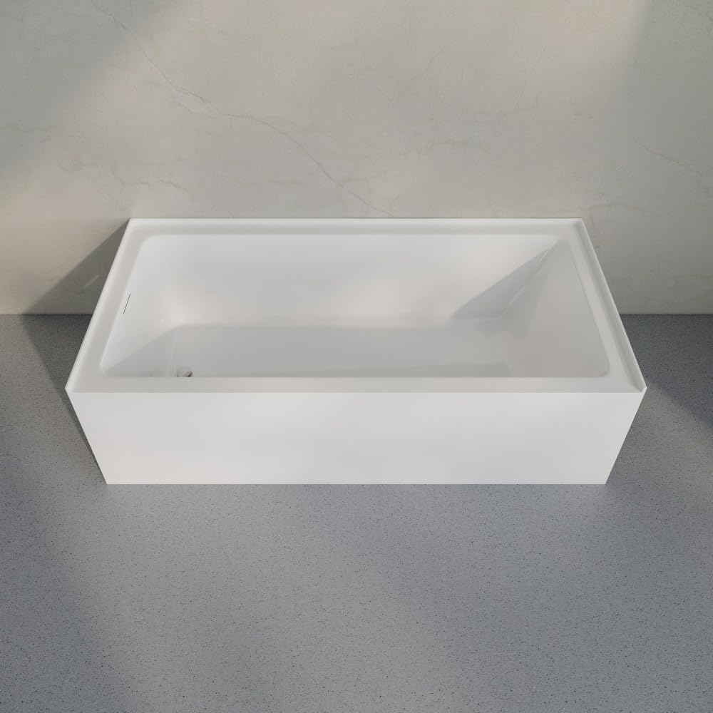 Light Slate Gray Swiss Madison Voltaire 72 x 36 Skirted Left Drain Soaking Alcove Bathtub in Glossy White, Drain Included