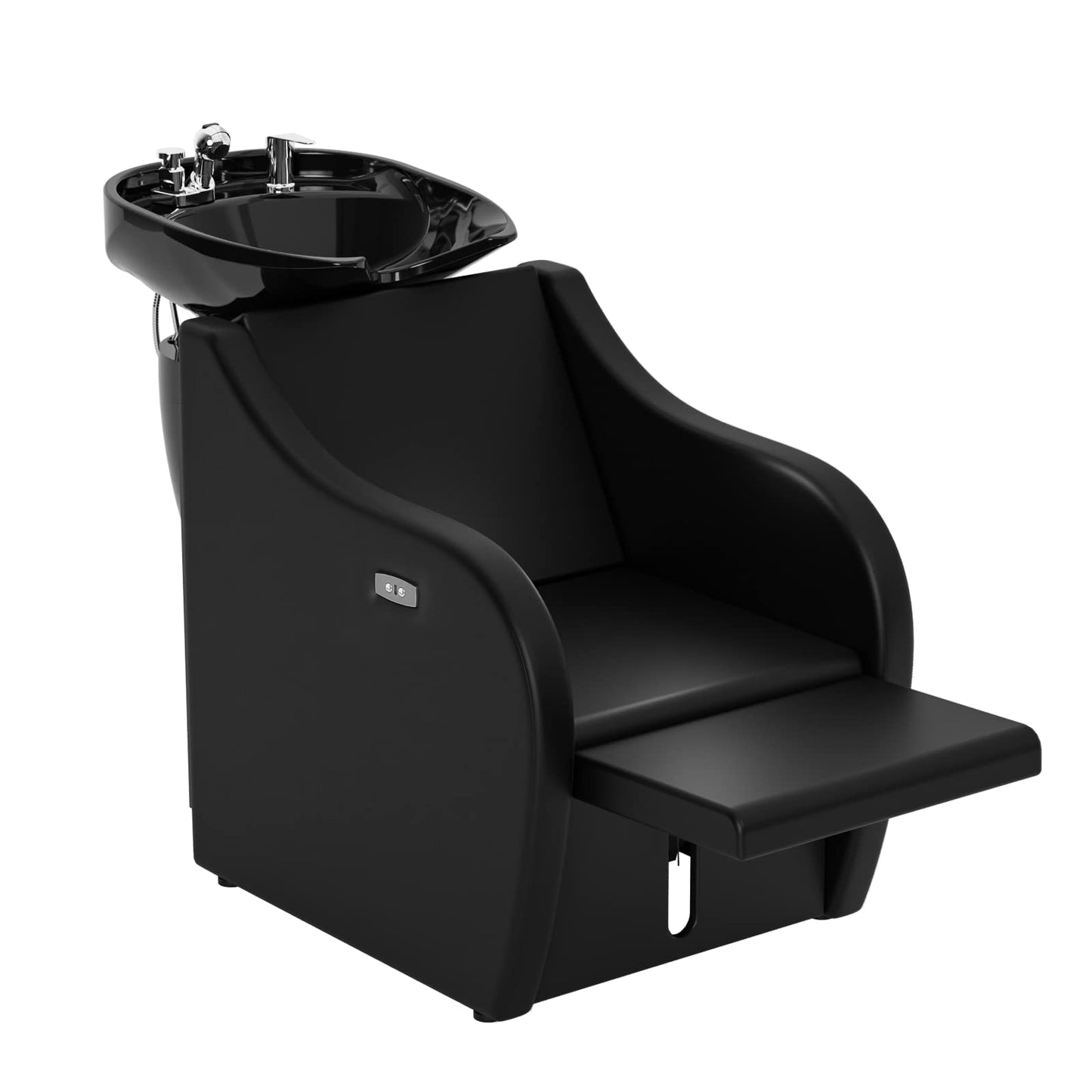 White Smoke OmySalon Shampoo Bowls for Salon Electric Shampoo Chair with Reclining Legrest & Tilting Porcelain Shampoo Sink, Hair Washing Station Backwash Barber Chair, Shampoo Unit for Beauty Spa Barbershop
