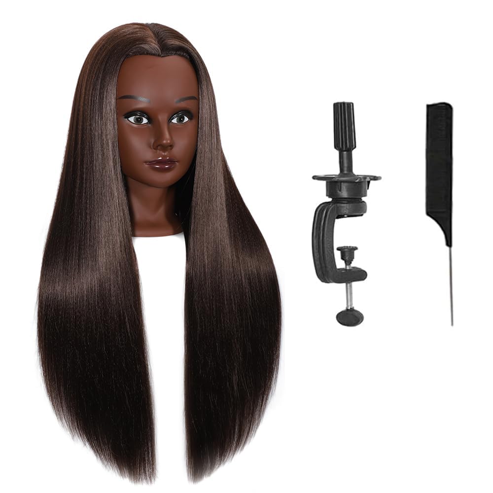 White Smoke Mannequin Head with Hair 28“ Cosmetology Manikin Doll Head Mannequin Head for Braiding Hairstylists Cosmetology Students Practice Styling with Free Clamp (606-black-4#)