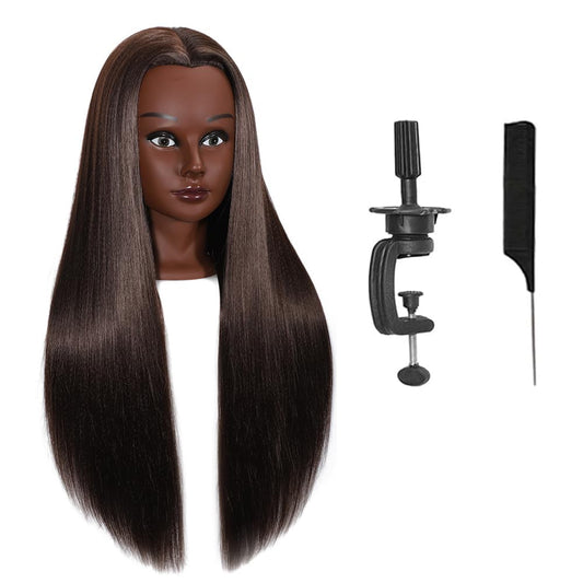 White Smoke Mannequin Head with Hair 28“ Cosmetology Manikin Doll Head Mannequin Head for Braiding Hairstylists Cosmetology Students Practice Styling with Free Clamp (606-black-4#)