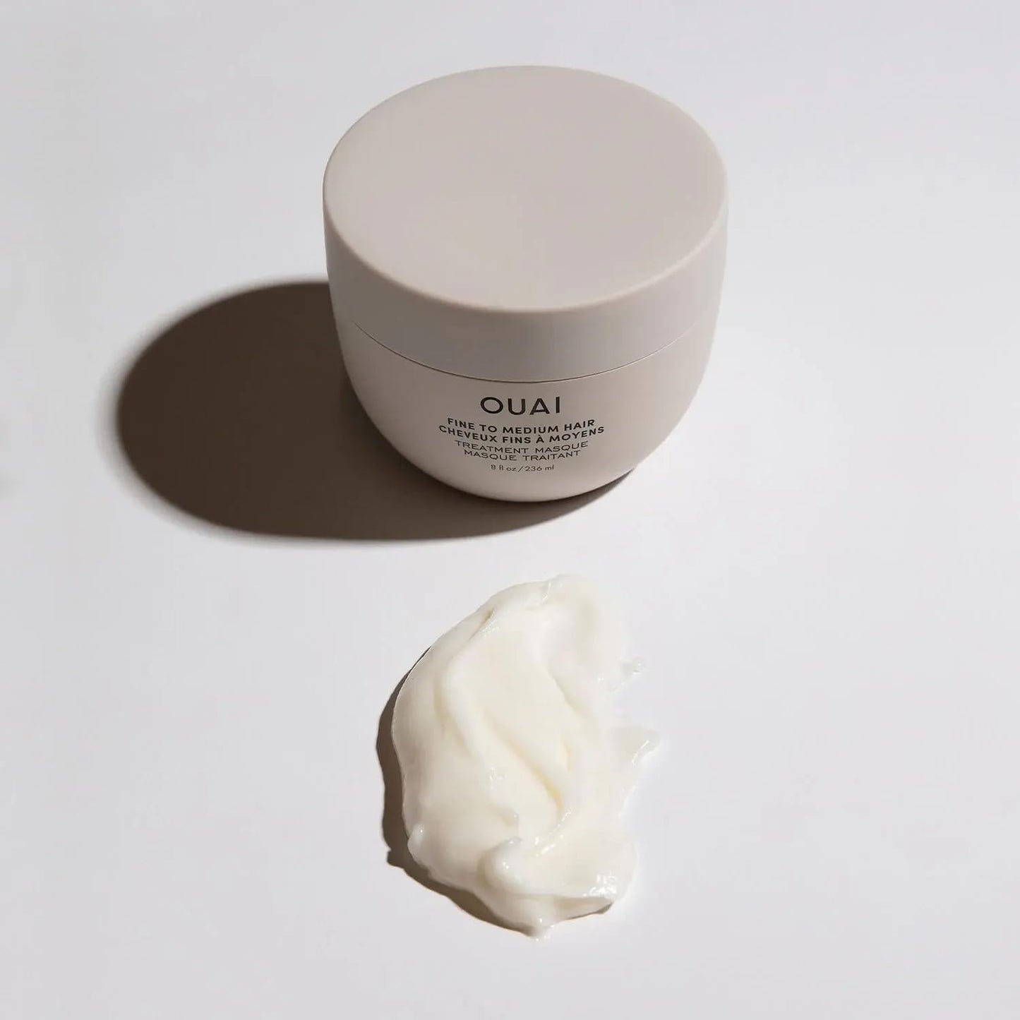 Light Gray OUAI Fine to Medium Hair Treatment Masque - Mask for Hair Repair, Hydration and Shine - With Shea Butter, Keratin and Panthenol - Paraben, Phthalate and Sulfate Free (3.4 Oz)