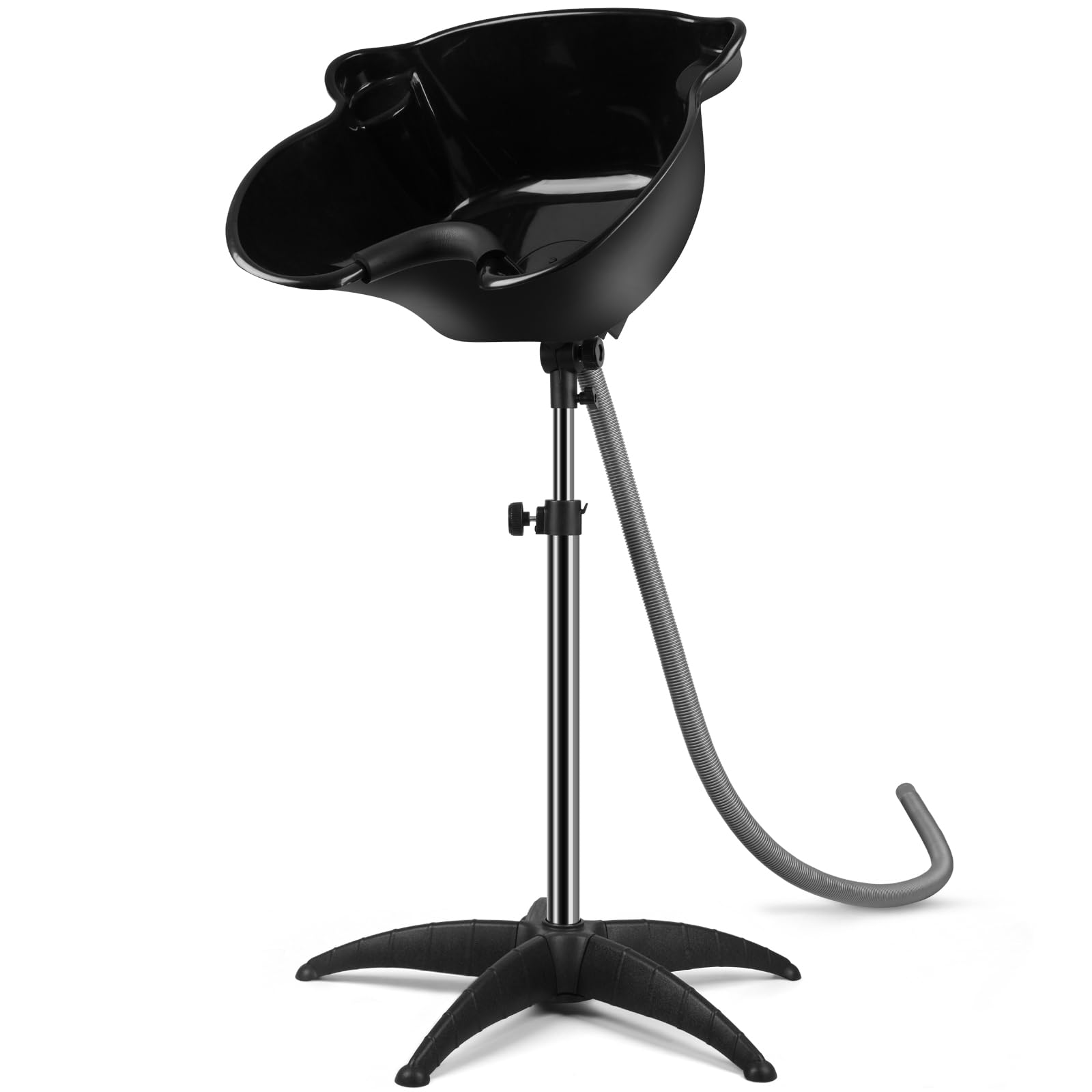 White Smoke Portable Shampoo Bowl, 270 Degree Rotation of Hair Washing Basin, Height Adjustable Salon Sink with Drain Hoses for Home Salon Use